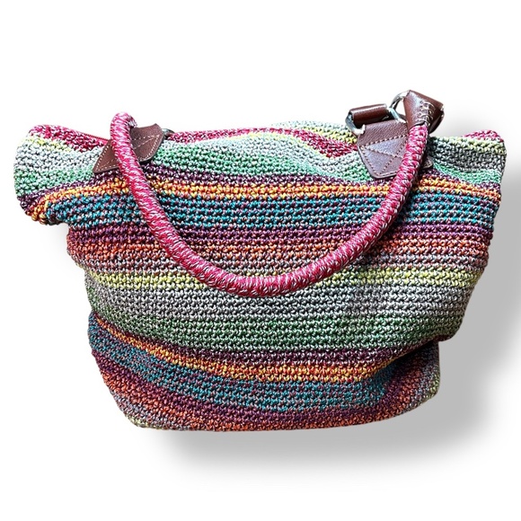 THE SAK Cambria Crochet Colourful Stripe Tote Shoulder Bag 10” Strap Drop - Picture 4 of 13